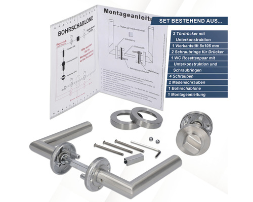 Türdrücker Set mit Montageanleitung und Bohrschablone