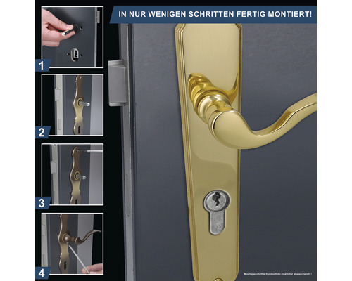 Abbildung einer Türbeschlagmontage in wenigen Schritten.