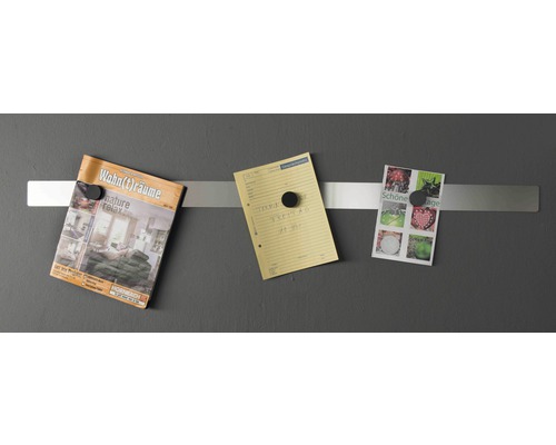 Metall Magnetleiste mit Magneten und daran befestigten Notizen