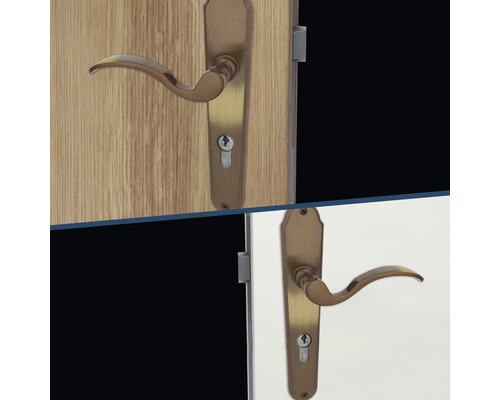Garniture de ferrures de porte avec rosette à clé sur une porte