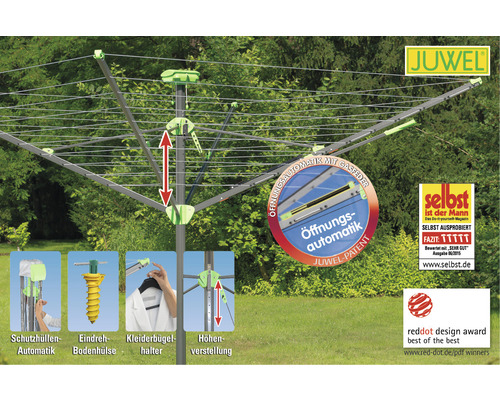 Wäschespinne mit automatischem Öffnungsmechanismus und Zubehör für den Garten
