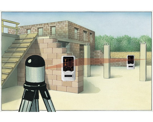 Illustration d''un laser de chantier avec deux récepteurs sur un chantier