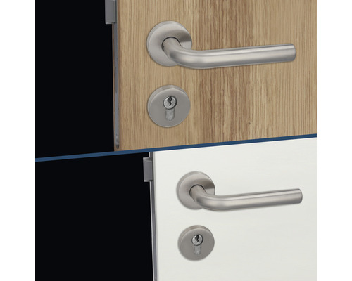 Türbeschlag mit Griff und Schlossrosette auf einer Holztür