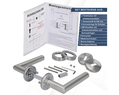 Edelstahl Türdrücker Set mit Montageanleitung und Zubehör