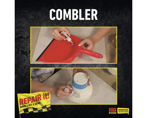 Application de colle sur une pelle à poussière et un pot de fleurs