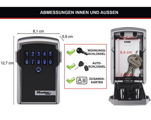 Master Lock Schlüsselsafe mit den Abmessungen