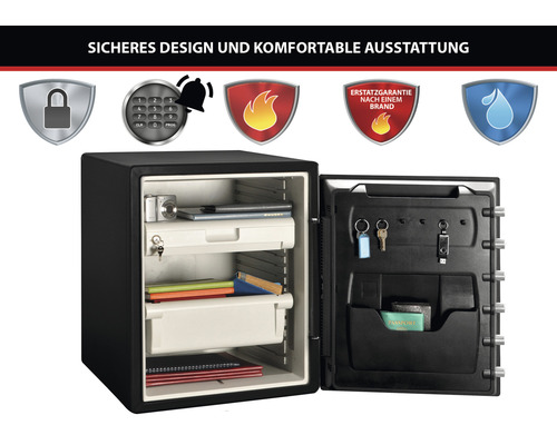 Offener Möbeltresor mit Fächern und Schlüsselhaken