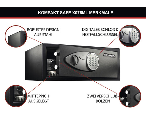 Kompakter Safe mit digitalem Schloss und Notfallschlüssel