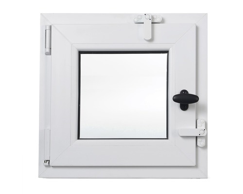 Weißes Kunststofffenster mit schwarzem Griff