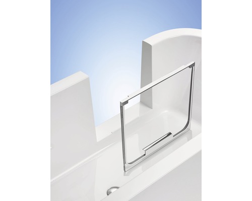 Badewanne mit Badewannenaufsatz aus Glas