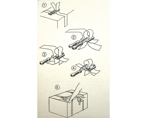 Instructions pour tendre le feuillard avec un tendeur de feuillard.