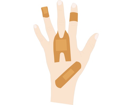 Hand mit verschiedenen Pflastern