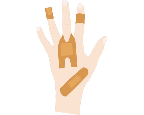 Main avec différents pansements