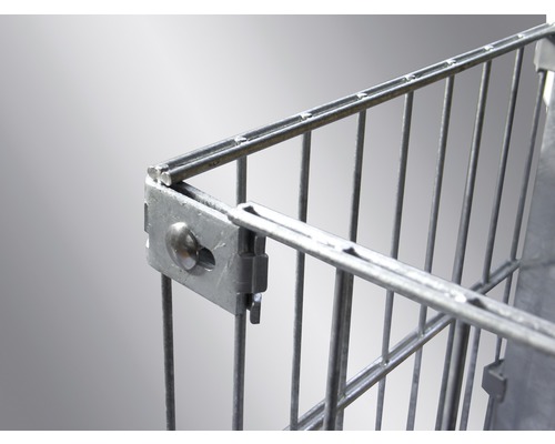 Detailansicht eines Metallgittercontainers mit Eckverbindung