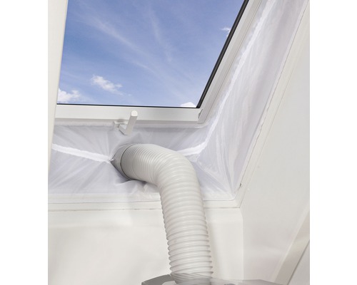 Dachfenster mit Klimaanlagenabdichtung und Abluftschlauch