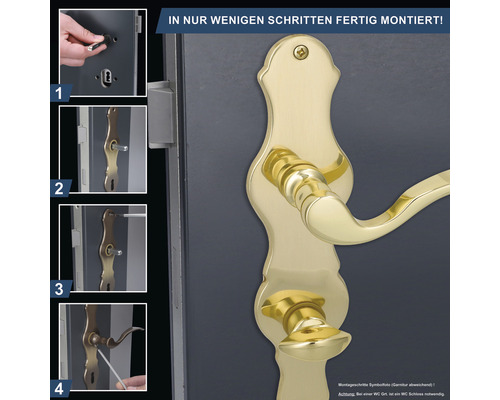 Montageanleitung für eine goldene Türgarnitur in wenigen Schritten.