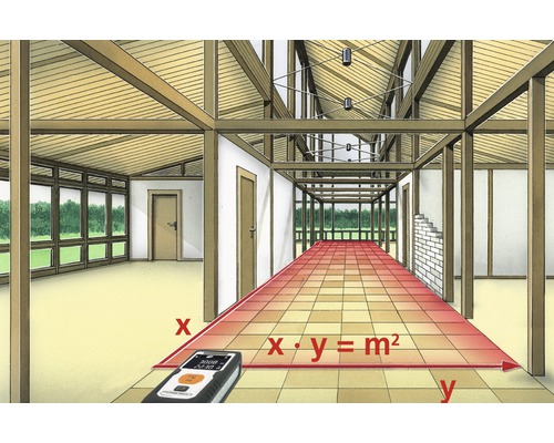 Illustration d''un intérieur avec un télémètre laser pour calculer la surface