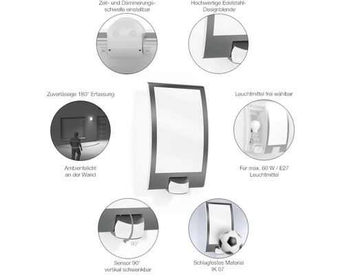 Applique extérieure LED avec capteur Steinel 1 ampoule H 286 mm L 22 S anthracite/blanc