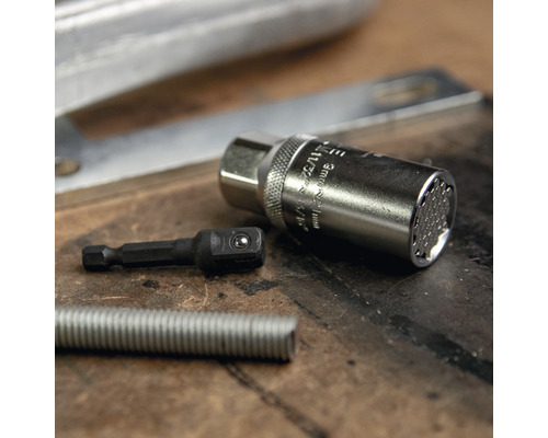 Universelle Steckschlüsselaufnahme mit Schrauben und Bitaufnahme
