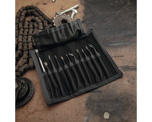 Pinzettenset in schwarzer Aufbewahrungstasche