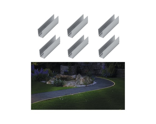 Six profilés en aluminium pour bandes LED et allée de jardin avec éclairage LED.