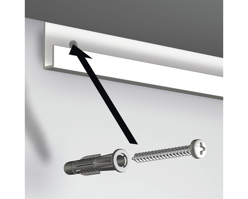 Représentation de la fixation d''un rail avec une cheville et une vis.