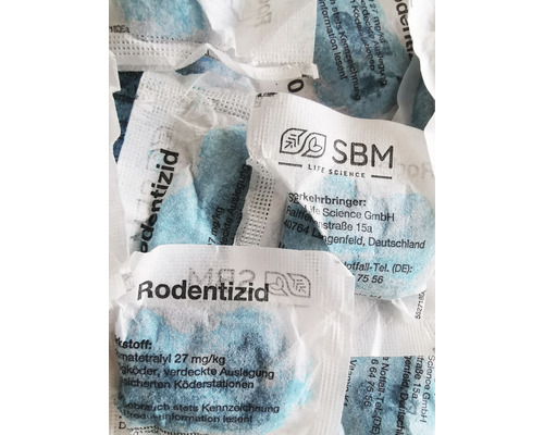 Rodentizid-Köder in Einzelverpackungen