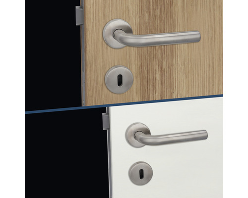 Türbeschlag-Set mit Drückergarnitur an Holztüren