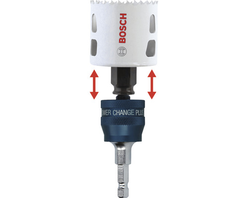 Bosch Logo mit Power Change Plus Schnellwechselsystem und einer Lochsäge