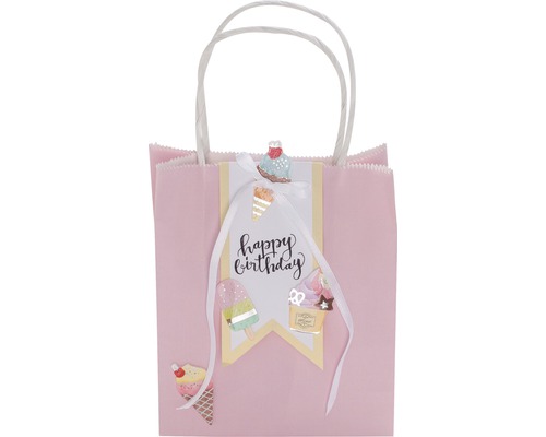 "Sac cadeau rose avec l''inscription ""Happy Birthday"" et des motifs de glace"
