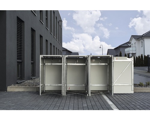 Fahrradboxen aus Metall und Kunststoff im Aussenbereich