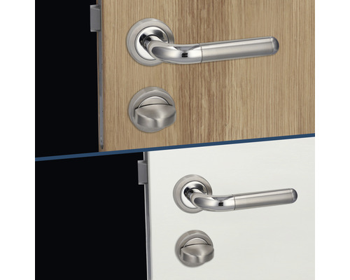 Ensemble de garnitures de porte avec serrure sur porte en bois et laquée blanc
