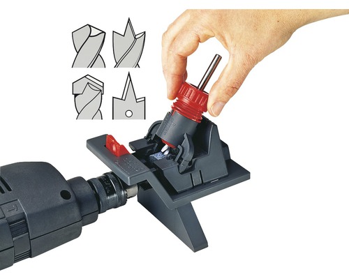 Affûteuse de forets avec différents profils de forets et perceuse