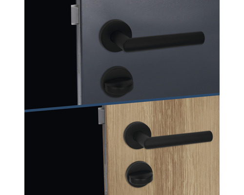 Garniture de porte avec poignée de porte et rosace de serrure noires