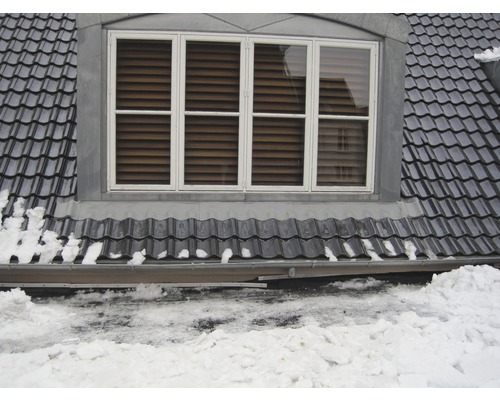 Fenêtre de toit avec tuiles et neige