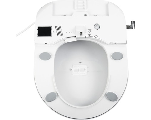 Vue de dessus d''un WC douche avec différentes fonctions.