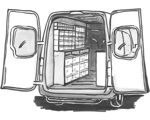 Illustration d''une camionnette avec des étagères et des boîtes de rangement à l''intérieur