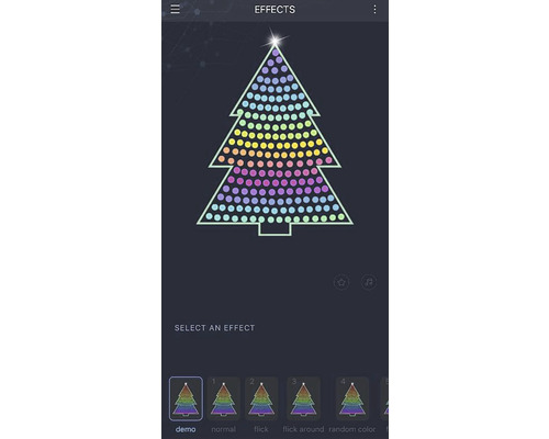 Application pour smartphone pour contrôler les effets d''une guirlande lumineuse LED en forme de sapin de Noël
