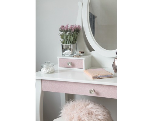 Coiffeuse avec miroir, tiroirs et décoration