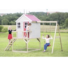 Cabane de jeux zèbre en bois avec véranda et balançoire
