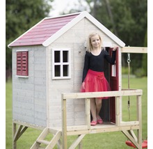 Cabane de jeux zèbre en bois avec véranda et balançoire