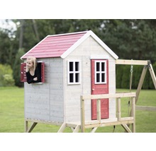 Cabane de jeux zèbre en bois avec véranda et balançoire