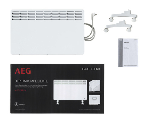 AEG Flachkonvektor mit Zubehör und Produktverpackung