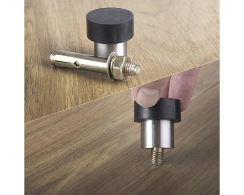 Butoir de porte avec matériel de fixation sur plancher en bois