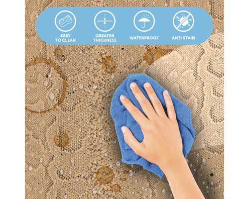 Démonstration du nettoyage d''une surface imperméable, antitaches et facile à nettoyer