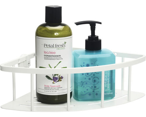 Eckregal mit Haarshampoo und Spülung