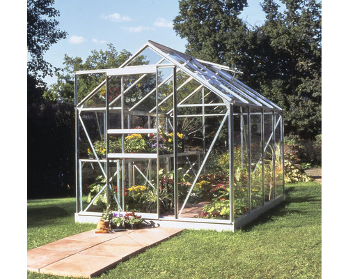 Serre avec plantes dans le jardin