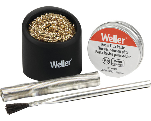 Kit d''accessoires de soudure Weller avec fil de soudure, pâte à flux, brosse de nettoyage et nettoyeur de pointes de soudure