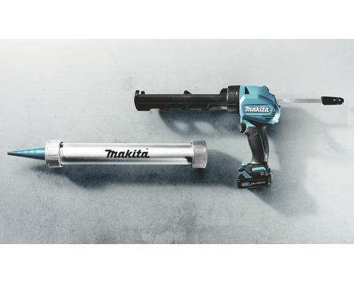 Pistolet à cartouche sans fil à côté d''une cartouche avec le logo Makita