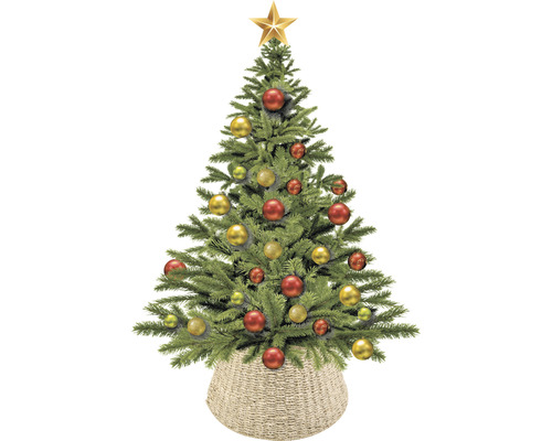 Geschmückter Weihnachtsbaum mit Christbaumkugeln und Stern